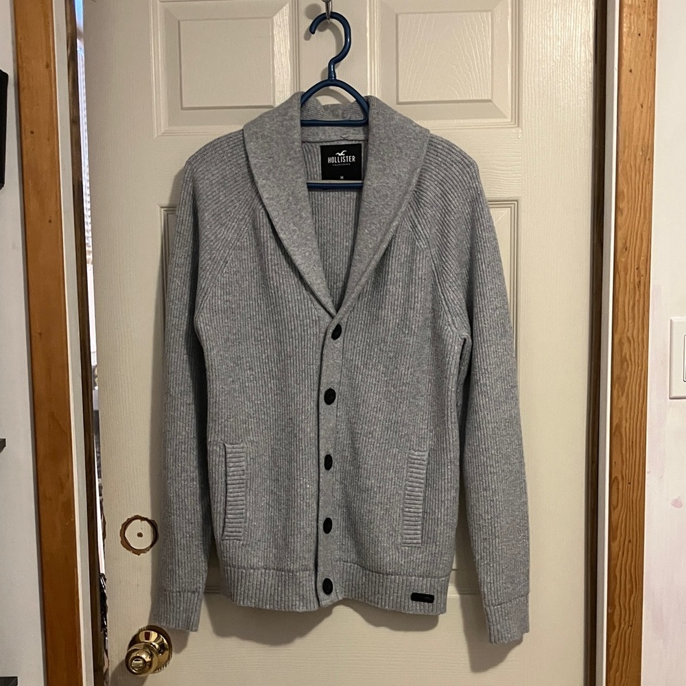 Hollister Men's Light Gray Shawl Collar Cardigan Sweater
